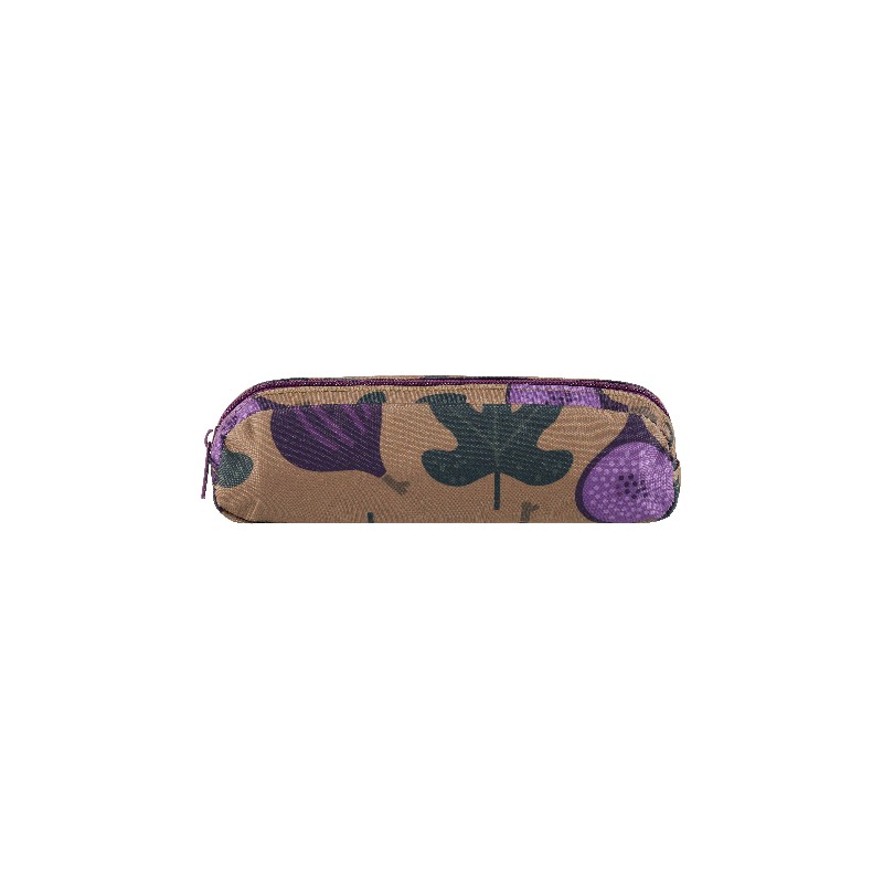 Set 3 posate da viaggio in acciaio inox (forchetta, coltello e cucchiaio) con astuccio decorato con fichi e foglie